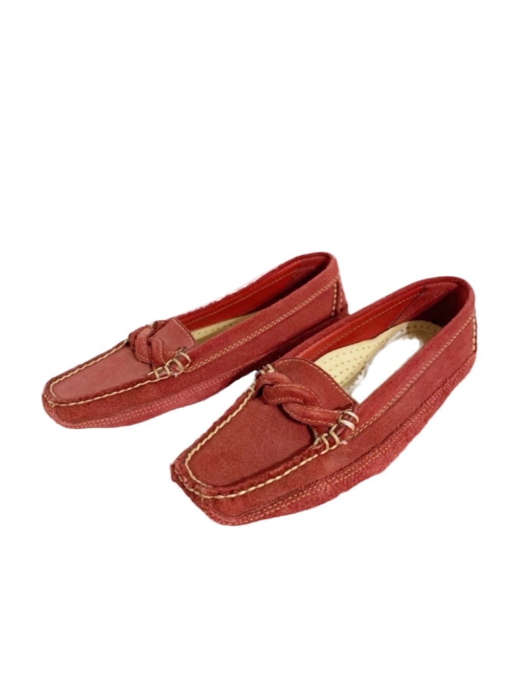 L.L. Bean Grand Lake Suede Moccasin Loafers Vibram Sole Braided Band Deep Red